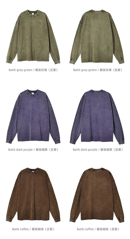 ZODF Retro Men Long Sleeve Washed Cotton T Shirt Unisex Loose 250gsm Basic Atumn TEES Tops Brand Streetwears HY0394