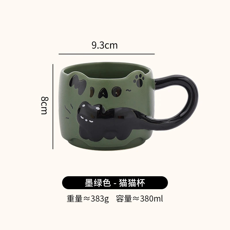 Cat Stacking Mug Creative Cute Cartoon Cat Ceramic Coffee Cup Fun Cat Tail Integrated Handle Cup Couple Water Cup Birthday Gift