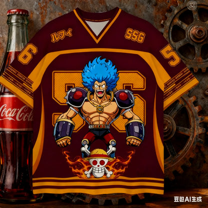 2526 New Bandai Anime One Piece Luffy Summer Jersey T-shirt Oversized 3D Adult and Children's Multifunctional Top Christmas