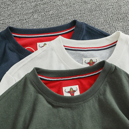 Autumn New American Retro Long-sleeved O-neck Letter Printed T-shirt Men's Fashion Simple 100% Cotton Washed Casual Sport Tops