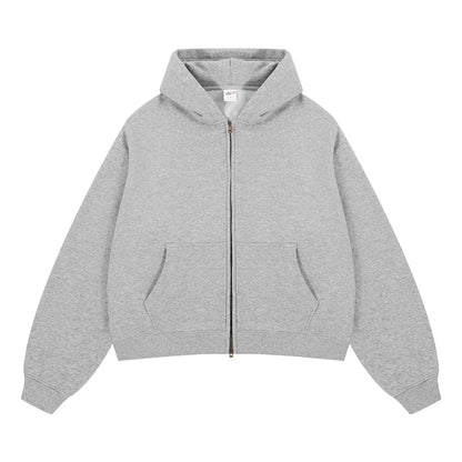 ZODF Trendy 2025 Winter Man Solid Fleece Boxy Hoodies Unisex 350gsm Double Head Zipper Hooded Sweatshirts Coat HY1122