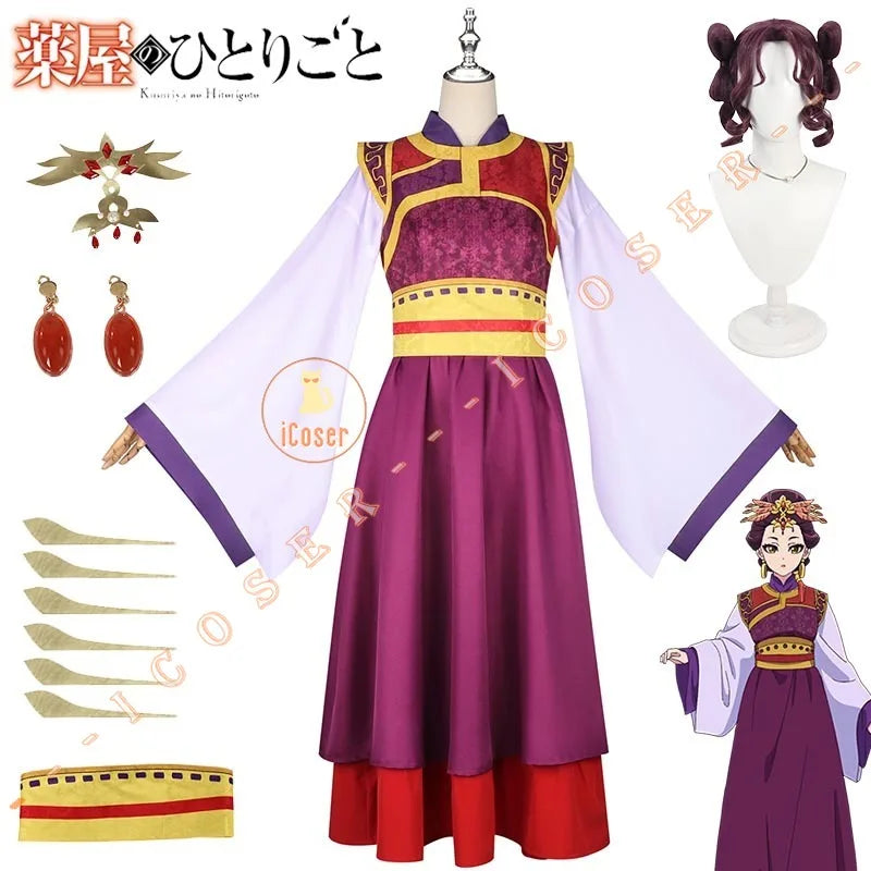 Anime The Apothecary Diaries Shisui Loulan Cosplay Costume Wig Dress Hanfu Earrings Headwear Halloween Party for Women Girls Cos