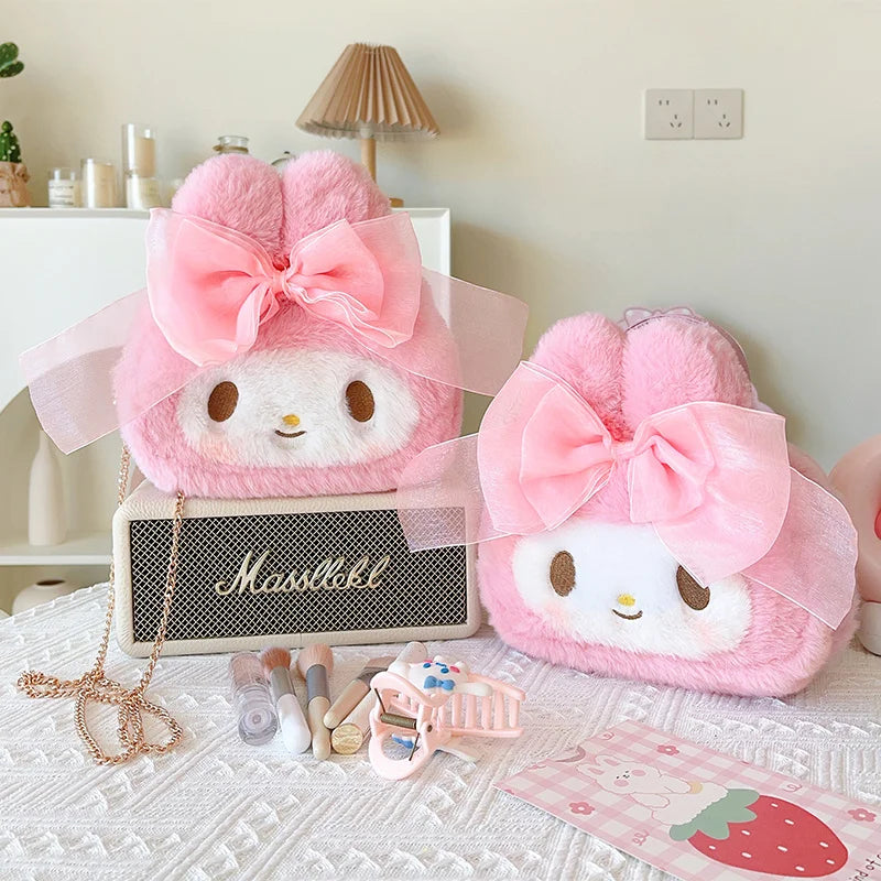 Sanrio My Melody Cosmetic Bag Lovely Plush Bag Handbag Large Capacity Coin Purse Cosmetic Storage Bag Messenger Bag Gifts Girl