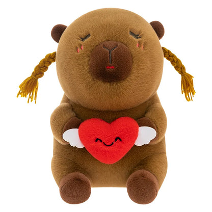 Capybara Plush Toy Cute Ugly Charming Love Heart Hair Braid Pillow Stuffed Animal Kids Birthday Christmas Gift for Children