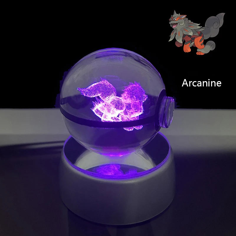 Pokemon 3D Crystal Ball Glastrier Charizard Eternatus Froakie Anime Game Pokeball Led Night Light Base Birthday Gift Home Decora