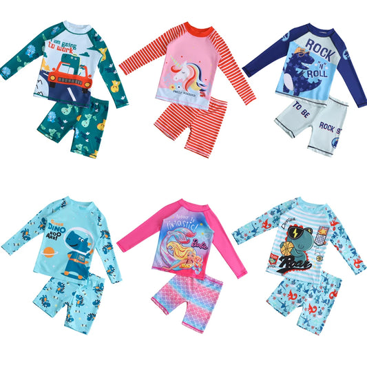 2025 Boy Girl Swimwear Swim Suits Sun Protective Long Sleeve Dinosaur Unicorn Children Swimsuits Bathing Suit Kids Swimming Suit