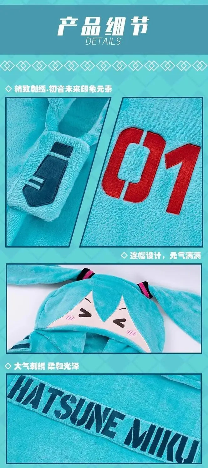 Kawaii Hatsune Itabag Multifunctional Hooded Air Conditioning Blanket Flannel Cloak Soft And Warm Nap Shawl Miku Surprise Gift