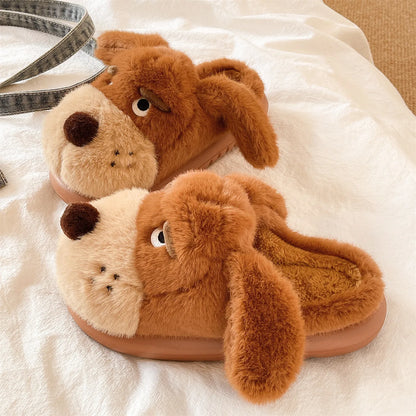Cartoon Puppy Autumn And Winter Coral Fleece Soft Comfortable Warm Home Slippers Cotton Slippers Indoor Anti Slip Practical Gift