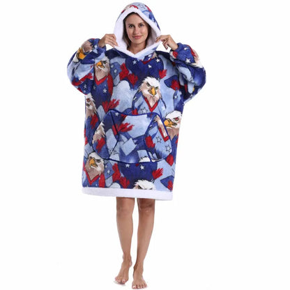 Oversized Hoodie Blanket for Adults Leopard Red Blue Black Fluffy TV Blanket Warm Thick Man Woman Winter Halloween Christmas Pjs