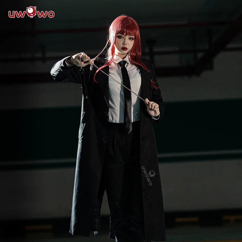UWOWO Makimaa Cosplay Anime Makimaa Cosplay Costume Black Trench Shirt Tie Pants Men Women Suit Uniform