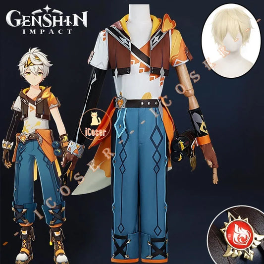 Genshin Impact Bennett Cosplay Costume Wig Adventures in Blazing Hue Uniform Headwear Mondstadt Halloween Party Women Men Props