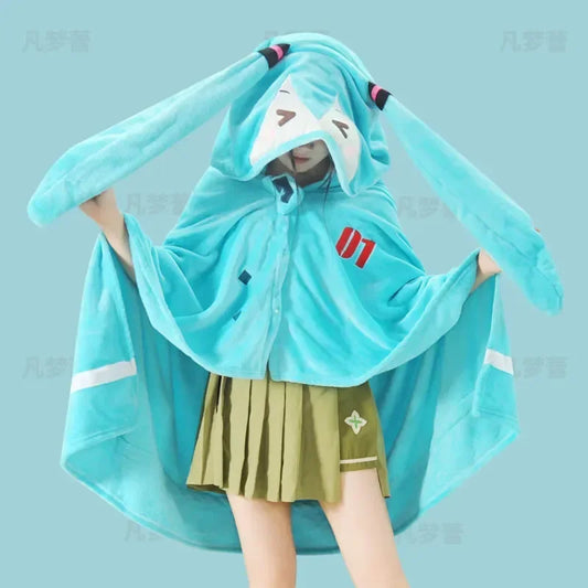 Kawaii Hatsune Itabag Multifunctional Hooded Air Conditioning Blanket Flannel Cloak Soft And Warm Nap Shawl Miku Surprise Gift