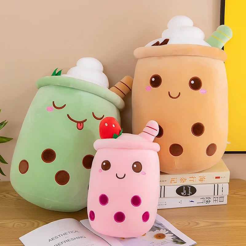 Bubble Tea Boba Plushie Kawaii Room Decor Plush Toy Stuffed Ice Cream Food Milk Tea Soft Hug Cushion Birthday Gift for Kids