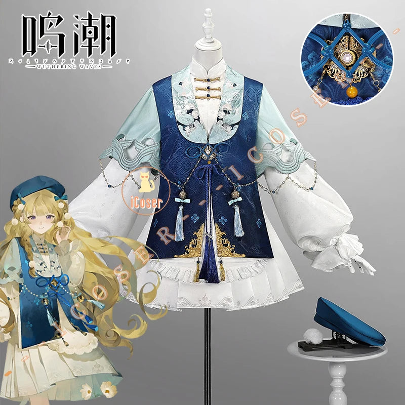 Wuthering Waves Phoebe Cosplay Costume Wig Dress Hat Headwear Game Outfit Uniform Socks Halloween Party for Women Girls Props