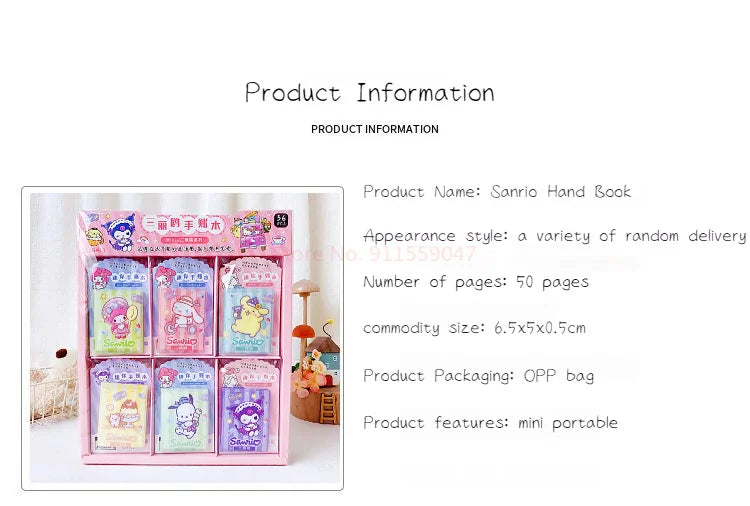 36pcs Sanrio Hello Kitty Kuromi Melody Mini Notebook Diy Kawaii Pocket Book Student Words Notebook Memo Student Stationery Gifts