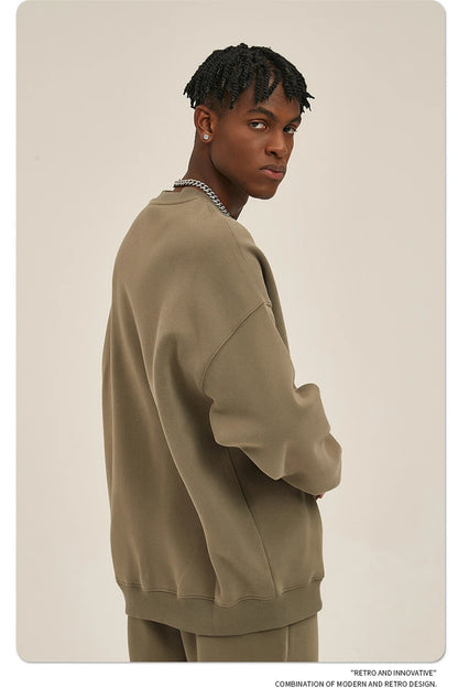 ZODF New 2025 Winter 350gsm Fleece Sweatshirts For Men Unisex Casual Loose Basic Solid O-Neck Thick Warm Pullovers HY0635