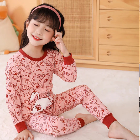 Toddler Girl Sleepwear Cotton Sets Funny Cartoon Winter Long Sleeve Kids Pajamas Girls Red Rabbit Pyjama 2 to 4 6 8 10 12 Years