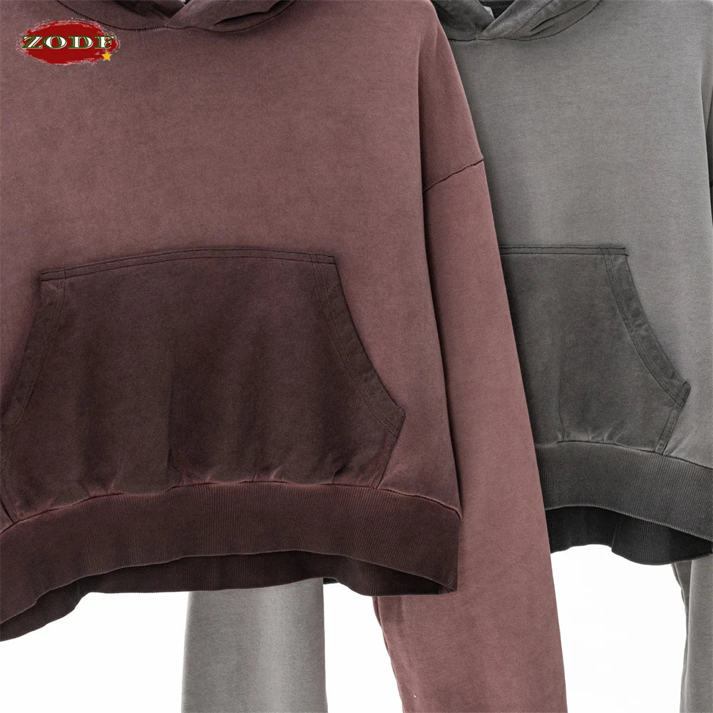 ZODF New Autumn Women Washed Crop Hoodies Female Girls Solid 380gsm Cotton Short Hooded Coats Streetwears HY0942