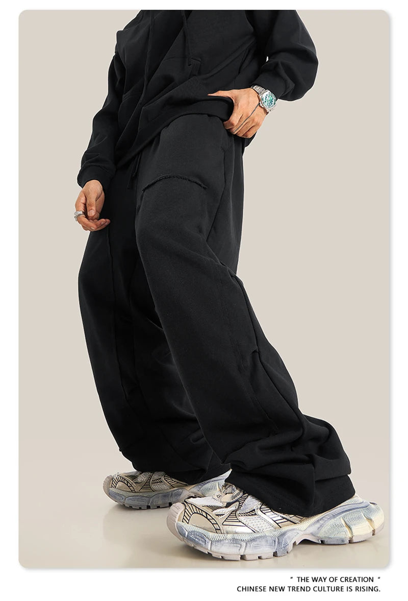 ZODF Fashion 2024 Winter Patches Fleece Straight Pants Retro Unisex Loose Washed 305gsm Warm Soft Trousers Brand Bottoms HY0872