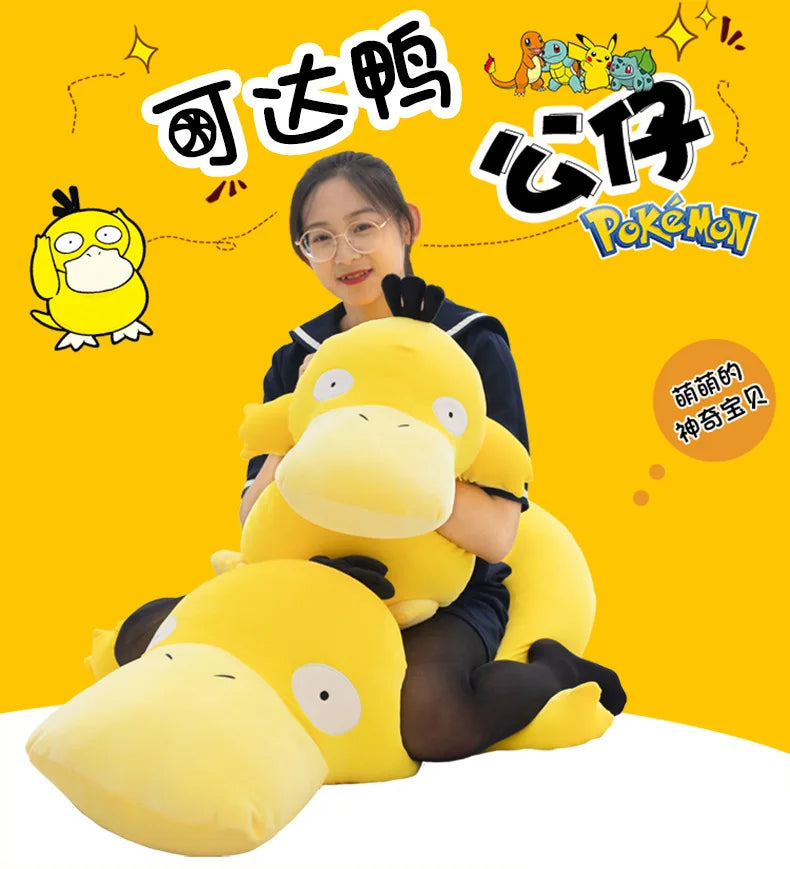 Super Big Size 100cm Pokemon Psyduck Plush Toy Soft Yellow Duck Doll Stuffed Animal Plush Toy Gift for Girlfriend Present Pillow