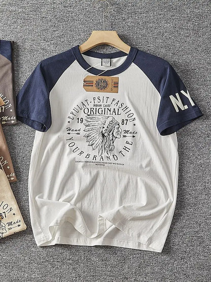 Summer New American Retro Short-sleeved O-neck Letter Printed T-shirt Men's Fashion Simple 100% Cotton Washed Casual Sport Tops