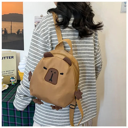 Kawaii Capybara Nylon School Bag Laptop Backpack Cartoon Children's Backpack Travel Casual Book Bags Large Capacity Backpack