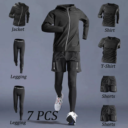 Autumn 5-7 Pcs Men’s Sports Suit Running Training Wear Quick Dry Fitness Cycling Sportswear Outwear - Jing 7 PCS / M