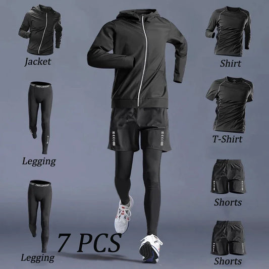 Autumn 5-7 Pcs Men’s Sports Suit Running Training Wear Quick Dry Fitness Cycling Sportswear Outwear - Jing 7 PCS / M