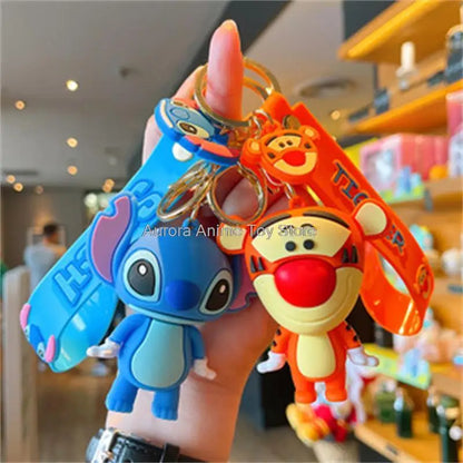 Cartoon Anime Disney Keychain Mickey Mouse Minnie Lilo & Stitch Cute Doll Keyring Ornament Key Chain Car Pendant Kids Toys Gift