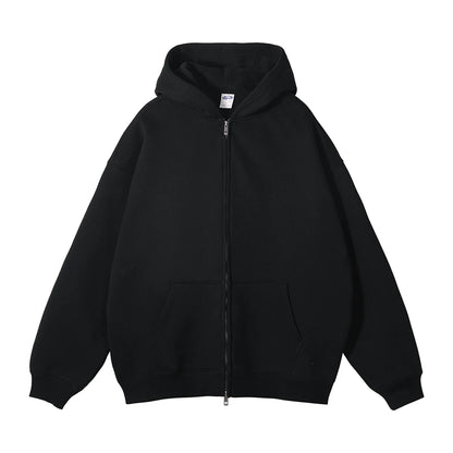 ZODF New Men Double Headed Zipper Fleece Hoodies Unisex Loose Basic Solid Warm Hooded Sweatshirts Coats For Winter HY0633