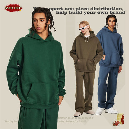 ZODF New 2024 Autumn Winter Men 345gsm Fleece Hoodies Unisex Women Relax Fit Warm Solid Hooded Pullovers Sweatshirts HY0863