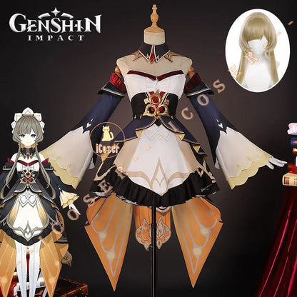 Genshin Impact Sandrone Cosplay Costume Wig Marionette Dress Uniform Headwear Eleven Fatui Harbingers Halloween Party for Women