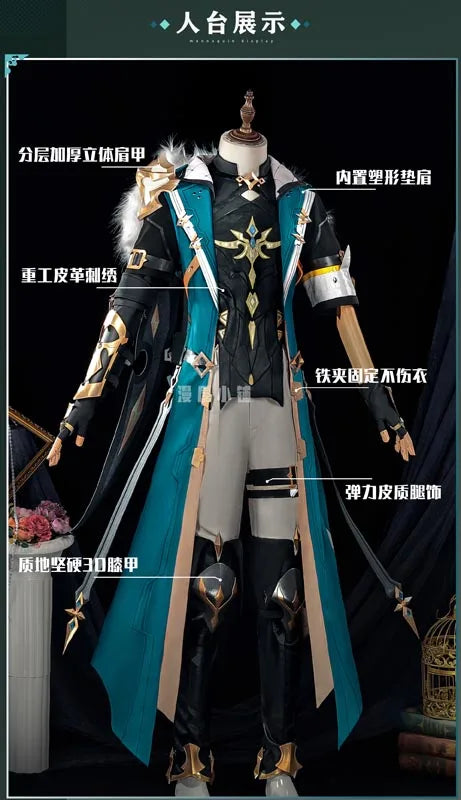 Genshin Impact Varka Cosplay Costume Wig Uniform Knights of Favonius Mondstadt Halloween Party Women Men Girls Role Play Props