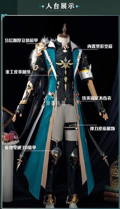 Genshin Impact Varka Cosplay Costume Wig Uniform Knights of Favonius Mondstadt Halloween Party Women Men Girls Role Play Props