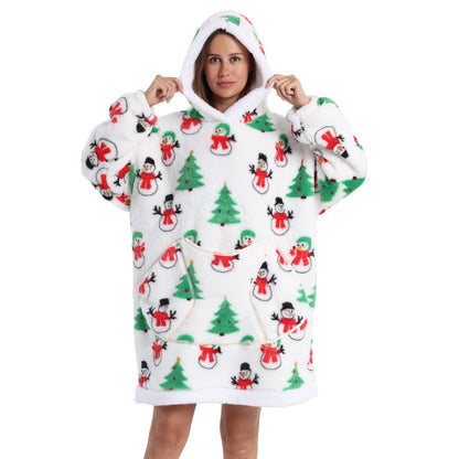 Leopard Winter Women Thicken Warm Hoodie Blanket Pink Blue Oversize Large Pocket Couple Loose Sweatshirts Mens Graphic Hoodies