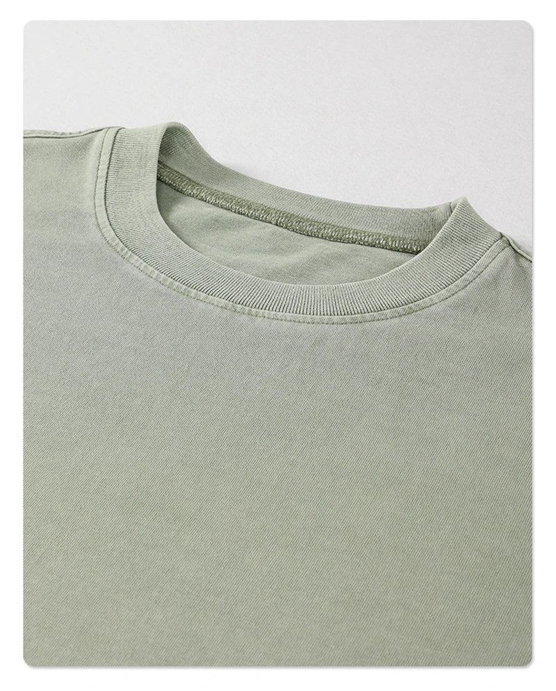 ZODF New Spring Summer Washed Cotton Solid T Shirts For Men Unisex High Street Loose Edge Oversized Noshrink T-Shirt Tee HY0465