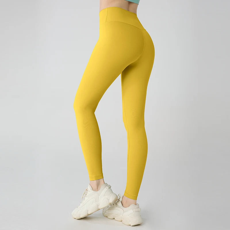 Summer Hot Sale Women’s High Waisted Hip Lifting Breathable Yoga Leggings for Running Cycling Fitness - Leaf Yellow / XL