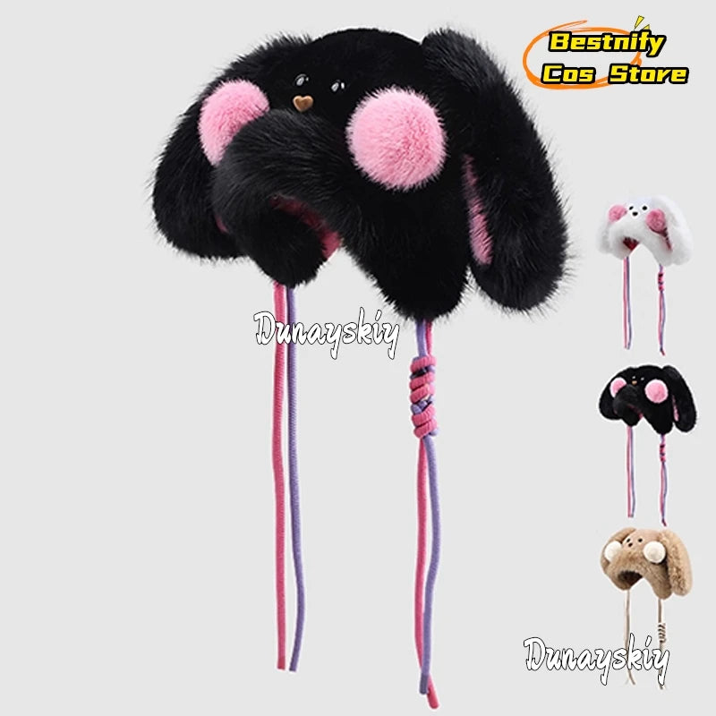 Bestnify Cos Fluffy Blusher Rabbit Plush Hat 54-58CM Polyester
