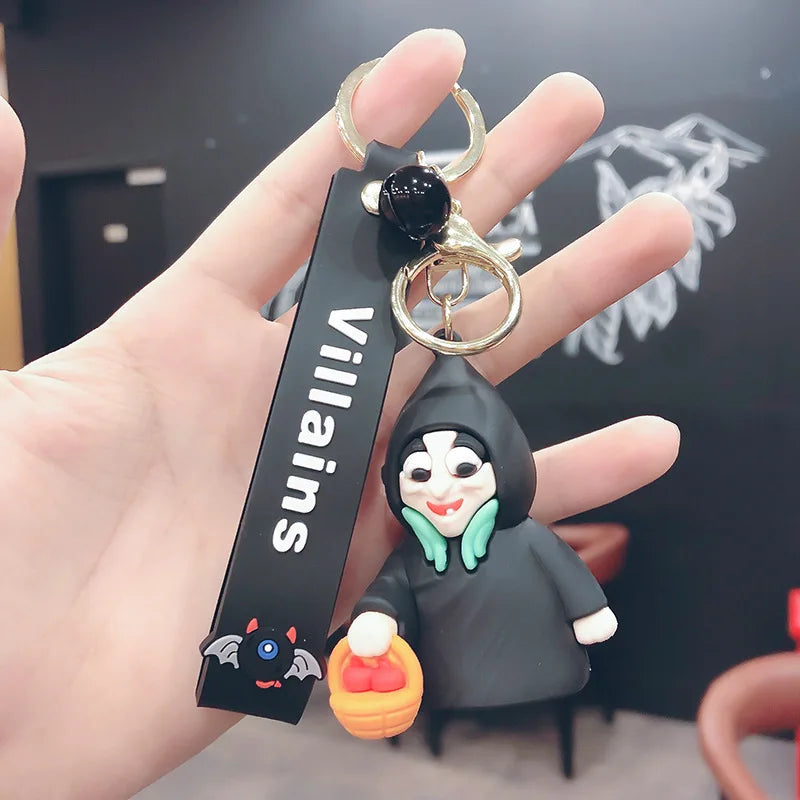 Anime Disney Figure Villain Maleficent The Evil Queen Cruella Silicone Keychain Bag Key Ring Pendant Children Toy Birthday Gifts