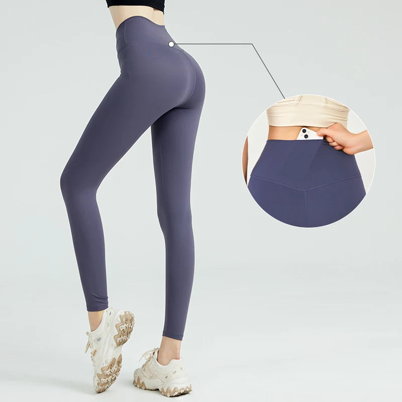 Naked Feel Yoga Leggings with Buttock Lifting and Hidden Waist Pockets – Women’s Gym Fitness Sportswear Tight