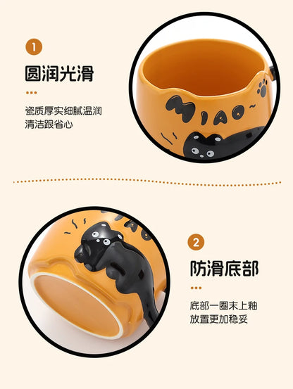 Cat Stacking Mug Creative Cute Cartoon Cat Ceramic Coffee Cup Fun Cat Tail Integrated Handle Cup Couple Water Cup Birthday Gift