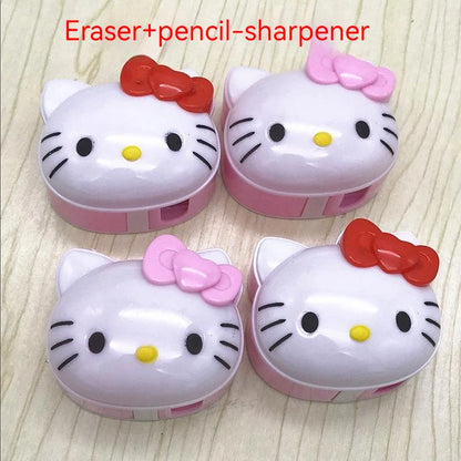 24pcs Sanrio Cartoon Creative Kt Pencil Sharpener+rubber Two-in-one Student Stationery Set Children's Dual-use Prizes Wholesale