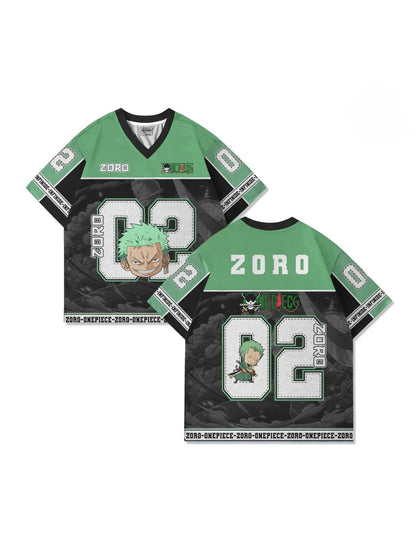 02 Jersey One Piece Roronoa Zoro Anime Y2k Korean Style Baseball Hockey T-shirt Fashion Streetwear Anime Daily Unisex Tops Tees