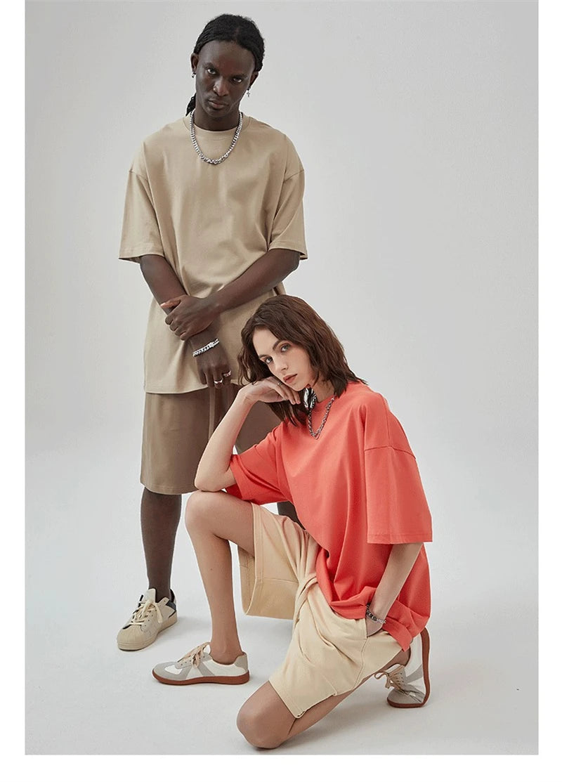 ZODF 2025 Spring Summer Men Solid 100% Cotton T-Shirts Unisex Women Loose 230gsm Noshrink Basic T Shirt Brand Tops HY0151