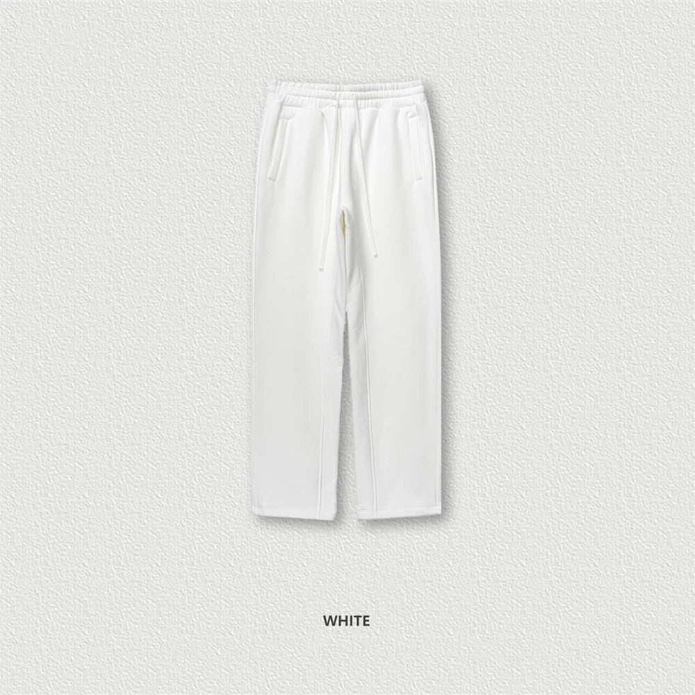 ZODF 345gsm Fleece Straight Pants for Men Unisex Loose Comfortable Sport Trousers Autumn Winter HY0864 - WHITE / M