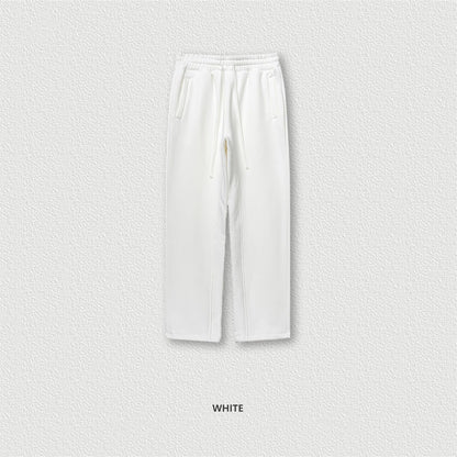 ZODF 345gsm Fleece Straight Pants for Men Unisex Loose Comfortable Sport Trousers Autumn Winter HY0864 - WHITE / M