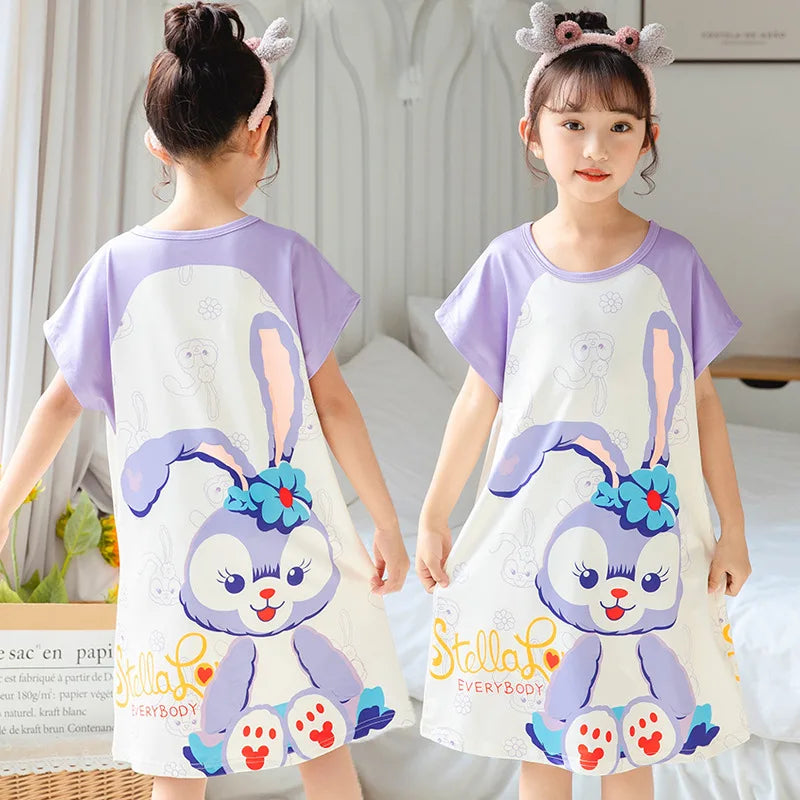 MINISO Children Home Clothing Girls Night Dress Summer Short Sleeve Disney Hello Kitty Cat Toddler Girl Pjs Nightgown Sleepwear