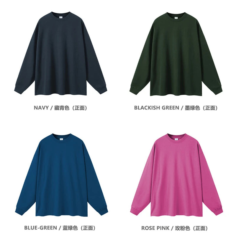 ZODF NEW Autumn Men's Solid Full Sleeve T Shirts Unisex Loose Oversized Casual 305GSM Cotton Basic T-Shirt Brand TEE HY0209