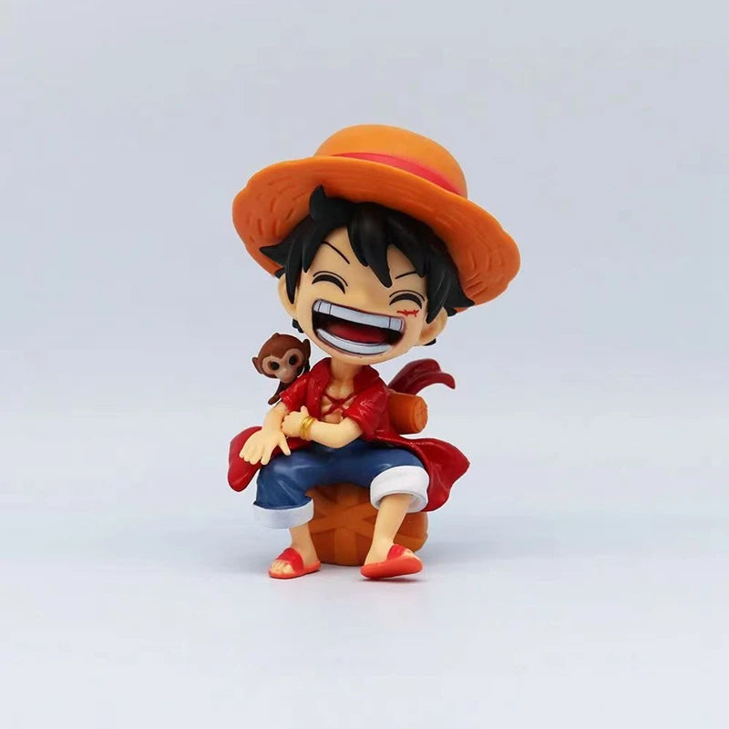 13cm One Piece Anime Figure Sitting Laughing Luffy Action Figures Kawaii Sanji Zoro Figurine Room Car Ornaments Collection Toys