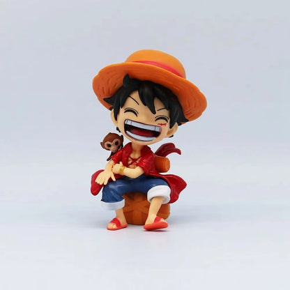 13cm One Piece Anime Figure Sitting Laughing Luffy Action Figures Kawaii Sanji Zoro Figurine Room Car Ornaments Collection Toys